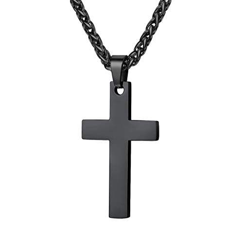 PROSTEEL Personalisierte Halskette für Männer Frauen Jungen Mädchen Edelstahl Christlich Kreuz Anhänger Halskette Minimalist Schmuck, Schwarz-L von PROSTEEL