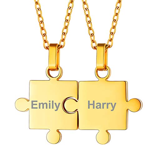 PROSTEEL Puzzle Anhänger mit 55cm Rolokette 18k vergoldet personalisiert 2PCs Puzzle Kette Set Name Gravur Liebepaar Partnerschaft für Valentinstag Weihnachten von PROSTEEL