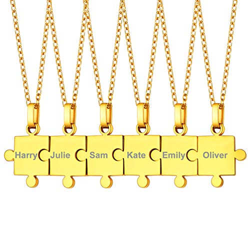 PROSTEEL Puzzle Kette für 6 Personen 18k vergoldet Puzzle-Teile Anhänger Halskette personalisiert Modeschmuck für Familien Freundschaft Modeschmuck für Geburtstag Weihnachten von PROSTEEL