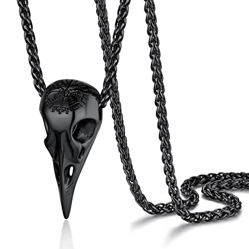 PROSTEEL Rabenschädel Anhänger Wikinger Kampaß Halskette Schwarz von PROSTEEL