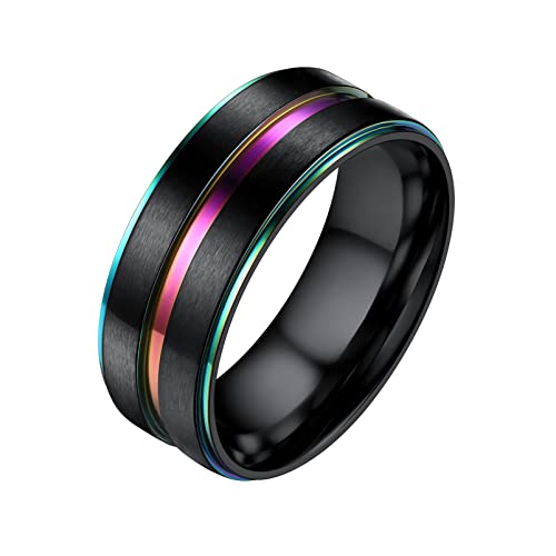 PROSTEEL Ring Herren Bandring schwarz+bunt Größe 57 zweifarbiger Freundschaft Partner 8mm breit Band Ring Edelstahl Männer Modeschmuck Accessoire für Hochzeit Verlobung von PROSTEEL