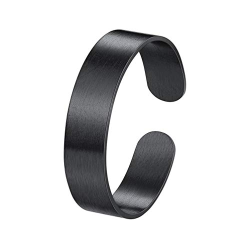 PROSTEEL Ring schwarz Edelstahl für Männer Frauen 5mm breit gebürstet offener Ring verstellbar Band Ring Ehering Verlobungsring Finger ModeSchmuck Accessoire für Geburtstag von PROSTEEL