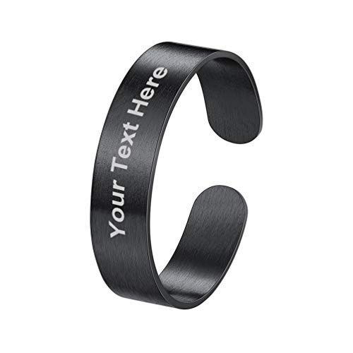 PROSTEEL Ring schwarz Edelstahl für Männer Frauen personalisiert 5mm breit gebürstet offener Ring verstellbar Band Ring Ehering Verlobungsring Name Gravur Finger Modeschmuck Geschenk für Geburtstag von PROSTEEL