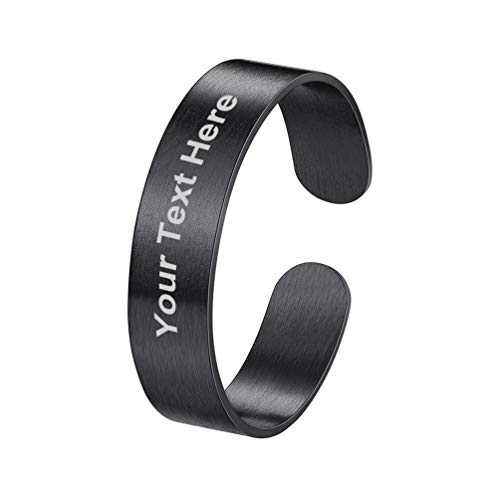 PROSTEEL Ring schwarz Edelstahl für Männer Frauen personalisiert 5mm breit gebürstet offener Ring verstellbar Band Ring Ehering Verlobungsring Name Gravur Finger ModeSchmuck Accessoire für Geburtstag von PROSTEEL