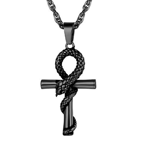 PROSTEEL Schlange Ankh Kreuz Anhänger Halskette Schwarz Metall plattiert Nilschlüssel Altägyptischer Schmuck für Männer Frauen von PROSTEEL