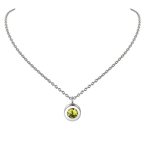 PROSTEEL Schlüsselbein Kette für Frauen Edelstahl Geburtsstein August Halskette Anhänger mit synthetischem Peridot + 50cm Rolokette Modeschmuck Accessoire von PROSTEEL