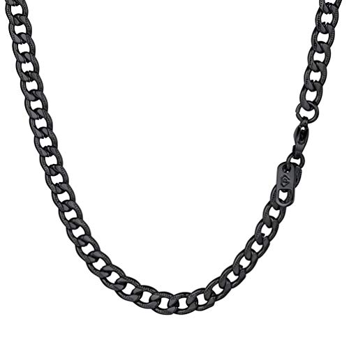 PROSTEEL Schwarz Edelstahl Panzerkette 5mm breit Herren Rändel-Design Halskette Gliederkette 46cm/18 Kettelänge Hip Hop Schmuck Geschenk für Männer Jungen von PROSTEEL