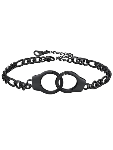 PROSTEEL Schwarz Fußkette mit Handschellen Klassische Unisex Fußkettchen 5mm 22+5cm verstellbar Figarokette Fußband Sommer Schmuck Accessoire für Männer Frauen Jungen Mädchen von PROSTEEL