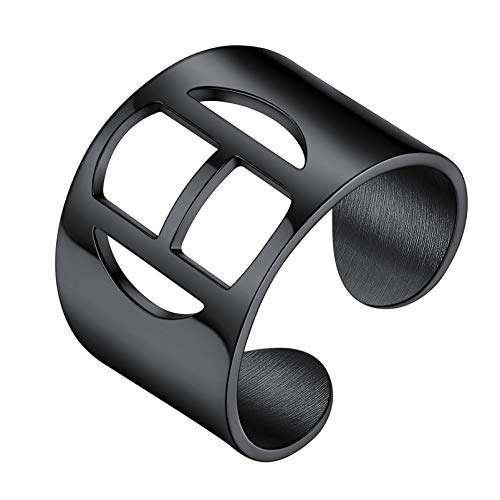 PROSTEEL Schwarz Großbuchstabe H Band Ring für Damen Herren Verstellbarer Initiale Offener Ring Ehering Trauring Partnerring Modeschmuck Accessoire von PROSTEEL