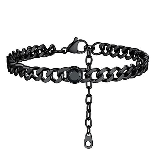 PROSTEEL Schwarz Panzerkette Fußkettchen mit Schwarzen Zirkonia 22+5cm verstellbare Fußkette Damen Knöchelarmband Sommer Strand Fuß Schmuck Accessoire von PROSTEEL