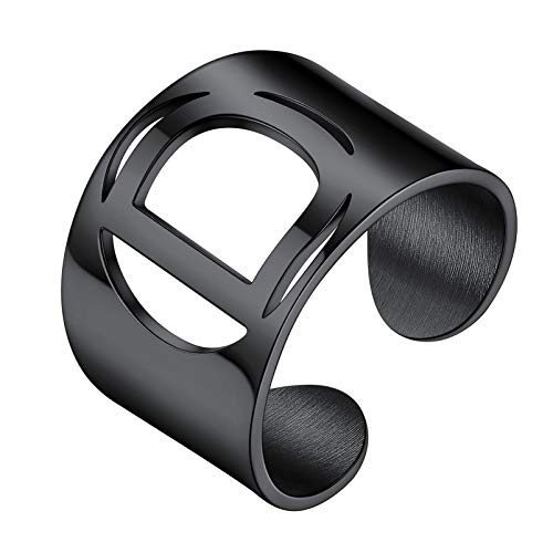 PROSTEEL Schwarz Verstellbarer Ring für Männer Frauen cool Buchstabe D Offener Ring Damen Initiale Fingerring Trauring Ehering Modeschmck Accessoire von PROSTEEL