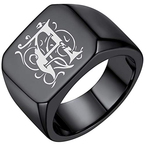 PROSTEEL Siegelring schwarz Edelstahl 6,4mm breit personalisiert Buchstabe Bandring Größe 54 Damen Herren hochglanzpoliert Partnerringe Gotik Stil Schmuck Accessoire für Abschluss Party von PROSTEEL
