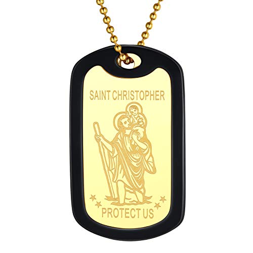 PROSTEEL Silikonrahmen Erkennungsmarke für Männer Jungen 18k vergoldet Heiliger Christophorus Dog Tag St. Christopher Motiv Schutzpatron der Reisenden Amulett Schmuck für Geburtstag von PROSTEEL