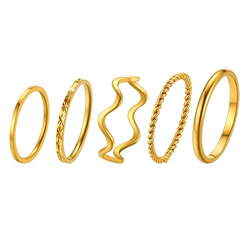 PROSTEEL Stapelringe Set für Damen 5 Stücke Stapelbar Ringe Knöchelringe 18k vergoldet Midi Knuckel Ringe Modeschmuck Accessoire Größen 47-57 für Ehefrau Freundin von PROSTEEL