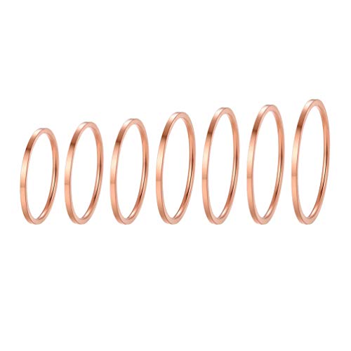 PROSTEEL Stapelringe Set für Damen Mädchen 7 Stücke 1mm breit Knöchelringe Knuckel Ringe Rosegold vergoldet Midi Ringe Finger Modeschmuck Accessoire Größen 47-62 für Ehefrau Freundin von PROSTEEL