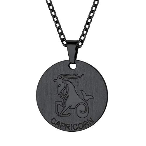 PROSTEEL Stier Anhänger Halskette schwarz Edelstahl Runde Sternzeichen Gravur Medaille Trendige Münze Kette für Damen Mädchen Geburtstag Jahrestag von PROSTEEL