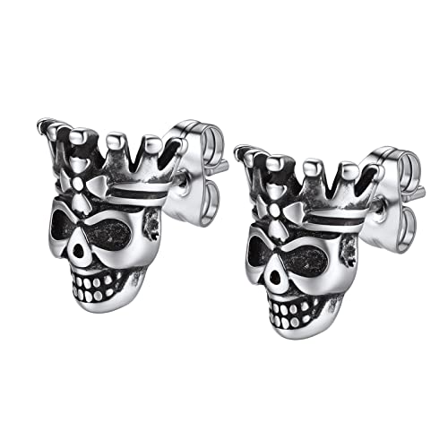 PROSTEEL Totenkopf Design Ohrstecker Edelstahl Schädel mit Krone Piercing Ohrringe Gotik Punk Hip-Hop Stud Earrings Modeschmuck für Männer Frauen von PROSTEEL