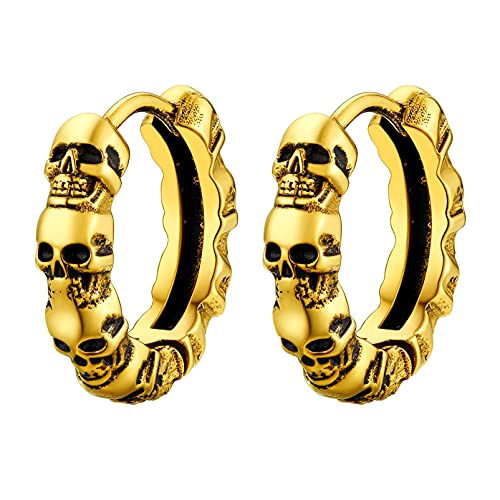 PROSTEEL Totenkopf Design kleine Creolen 11mm Gotik Punk Stil Schädel Huggie Hoop 18k vergoldet Klappcreolen Damen Herren Piercing Ohrringe Modeschmuck Accessoire von PROSTEEL