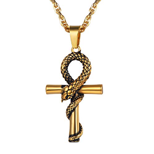 PROSTEEL Schlange Ankh Kreuz Anhänger Halskette 18k vergoldet Nilschlüssel Altägyptischer Schmuck für Männer Frauen von PROSTEEL