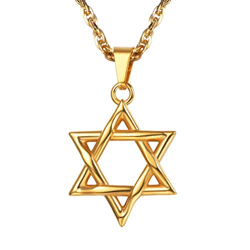 PROSTEEL 18k vergoldet Talisman Davidstern Anhänger Halskette Magen David Amulett Hexagramm mit 55+5cm Singapurkette Jüdischen Modeschmuck Accessoire für Herren von PROSTEEL