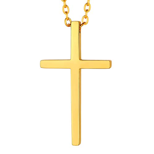 PROSTEEL Unisex Halskette goldene christliche Kreuz Anhänger mit 50+5cm/2mm Rolokette Männer Frauen 18k vergoldet religiöser Modeschmuck Geschenk für Weihnachten Geburtstag von PROSTEEL