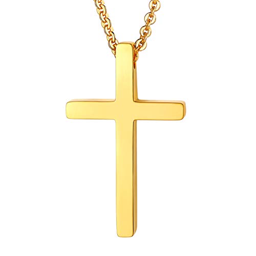 PROSTEEL Damen Kreuz Kette 18k vergoldet Anhänger Halskette goldene christliche Collier für Mädchen Rolokette 45cm/1,5mm Klassische Christentum Modeschmuck für Weihnachten von PROSTEEL