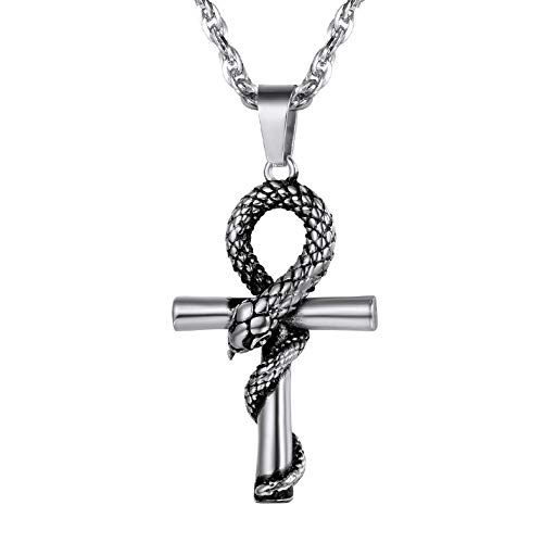 PROSTEEL Schlange Ankh Kreuz Anhänger Halskette Edelstahl Nilschlüssel Altägyptischer Schmuck für Männer Frauen von PROSTEEL