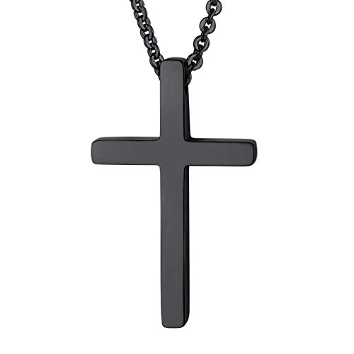 PROSTEEL Damen Collier Klassische christliche Kreuz Anhänger Halskette schwarz Edelstahl 45+5cm 1,5mm Rolokette religiöse Cross Pendant Necklace Schmuck Geschenk für Mädchen von PROSTEEL