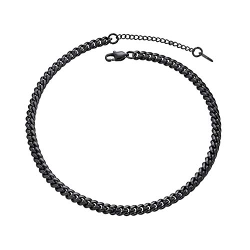 PROSTEEL Damen Kette schwarz kurz Panzerkette 36+5cm/6mm verstellbar massiv Gliederkette Collier Trendige Halskette Modeschmuck Accessoire für Frauen Mädchen von PROSTEEL