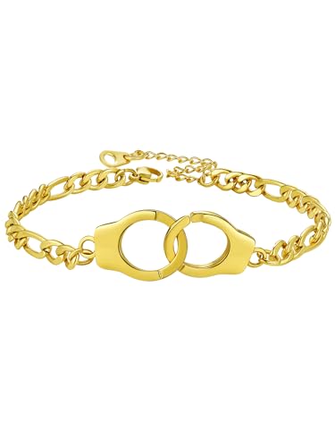 PROSTEEL Unisex Fußkette Klassische 18k vergoldet Figarokette mit Handschellen Fußkettchen 5mm 22+5cm verstellbar Fußband Männer Frauen Jungen Mädchen Sommer Schmuck Accessoire von PROSTEEL