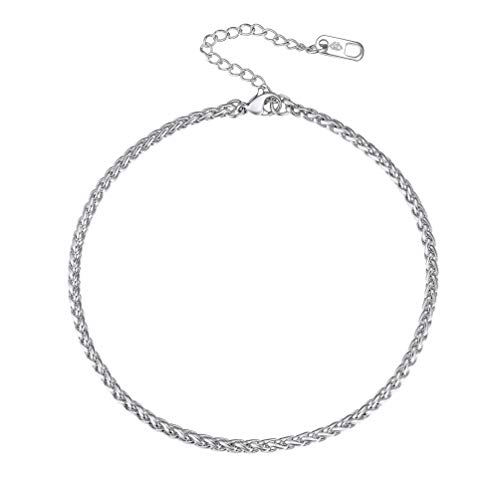 PROSTEEL Unisex Fußkette Klassische Edelstahl Weizenkette Fußkettchen 3mm 22+5cm verstellbar Fußband Männer Frauen Jungen Mädchen Sommer Schmuck Accessoire von PROSTEEL