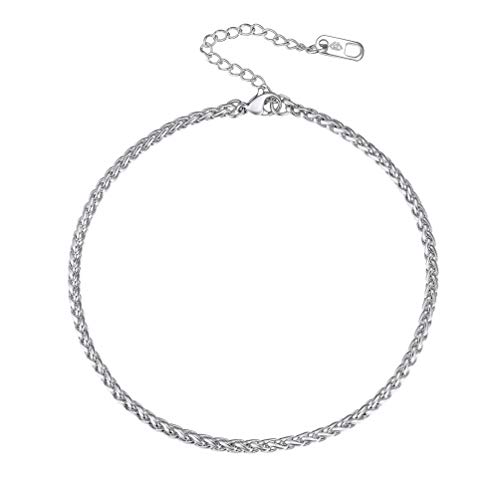 PROSTEEL Unisex Fußkette klassische Edelstahl Weizenkette Fußkettchen 3mm 22+5cm verstellbar Fußband Männer Frauen Jungen Mädchen Sommer Schmuck Accessoire von PROSTEEL