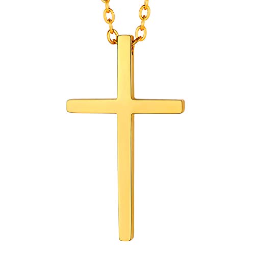 PROSTEEL Unisex Halskette goldene christliche Kreuz Anhänger mit 50+5cm/2mm Rolokette Männer Frauen 18k vergoldet religiöser ModeSchmuck Accessoire für Weihnachten Geburtstag von PROSTEEL