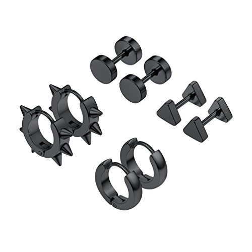 PROSTEEL Unisex Ohrschmuck Edelstahl Creolen Stud Ohrringe Ohr Piercing Zubehören Tunnel/Dreieck Ohrringe Schwarz(4 Paar-Set) von PROSTEEL