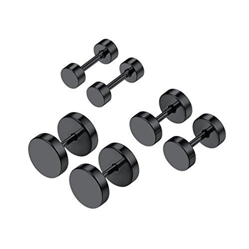 PROSTEEL Unisex Ohrschmuck Edelstahl Einzigartig Design Stud Ohrringe Ohr Piercing Zubehören 4/6/8mm Tunnel Ohrringe Schwarz(3 Paar-Set) von PROSTEEL