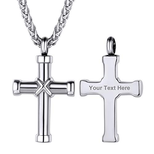 PROSTEEL Urne Kette Edelstahl Kreuz Anhänger mit 55cm Weizenkette Gedenk Asche Kremation Accessoire Modeschmuck Memorial Erinnerung an Verwandte Haustier von PROSTEEL