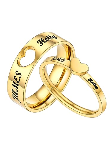 PROSTEEL Verlobungsringe Set 2 Stücke für Damen Herren personalisierte Herz Ringe 18k vergoldet Paar Ringe Partnerringe Trauringe Namen Gravur Hochzeitsringe von PROSTEEL