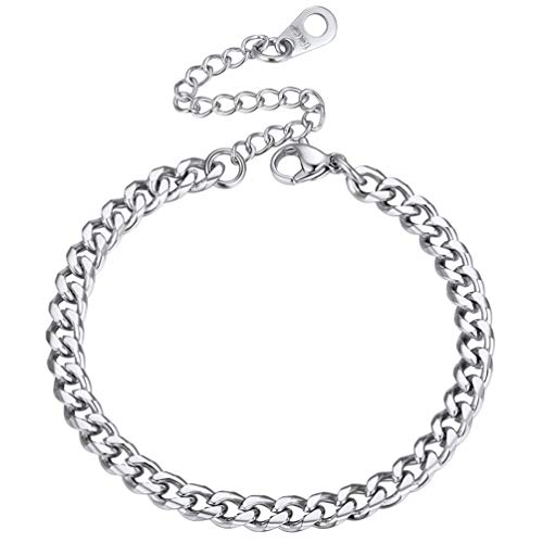 PROSTEEL dünne Armkette für Damen Mädchen Edelstahl 4,8mm Panzerkette Armband 16+5cm verstellbar kubanische Gliederarmband Modeschmuck Geschenk für Weihnachten Valentinstag von PROSTEEL