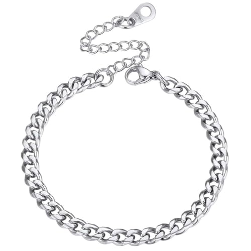PROSTEEL dünne Armkette für Damen Mädchen Edelstahl 4,8mm Panzerkette Armband 16+5cm verstellbar kubanische Gliederarmband ModeSchmuck Accessoire für Weihnachten Valentinstag von PROSTEEL