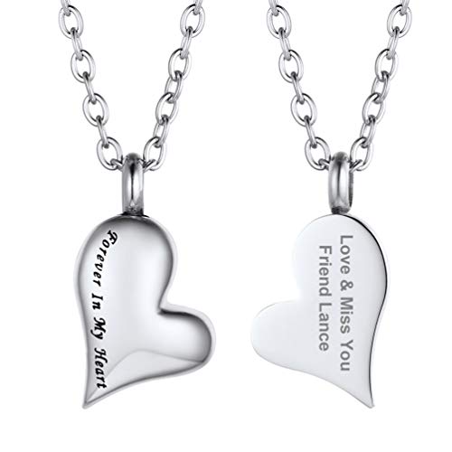 PROSTEEL personalisiert Erinnerung Schmuck Memorial Asche Urne Kette Edelstahl Herz mit Forever in My Heart Anhänger Halskette 50+5cm Rolokette Andenken ModeSchmuck Accessoire von PROSTEEL