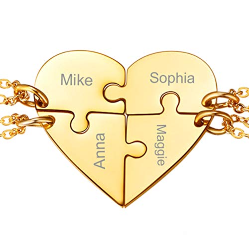 PROSTEEL personalisiert Herz Puzzle Kette 18k vergoldet 4 pcs Puzzle-Teile Namen Gravur Anhänger Halskette Damen Mädchen Modeschmuck Weihnachten für Freundschaft Familien von PROSTEEL
