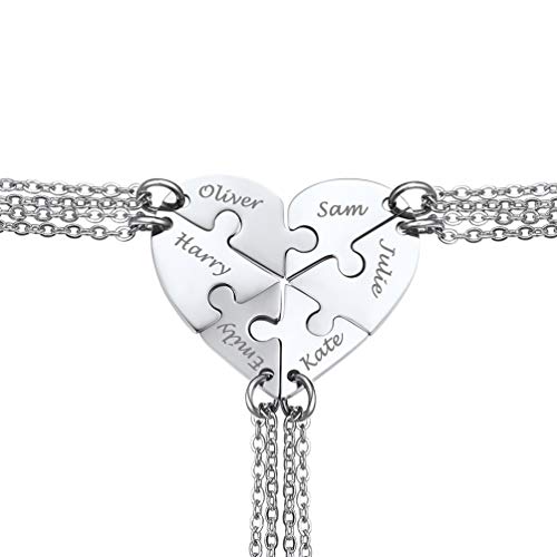 PROSTEEL personalisiert Herz Puzzle Kette Edelstahl 6 pcs Puzzle-Teile Namen Gravur Anhänger Halskette Damen Mädchen Modeschmuck Weihnachten für Freundschaft Familien von PROSTEEL