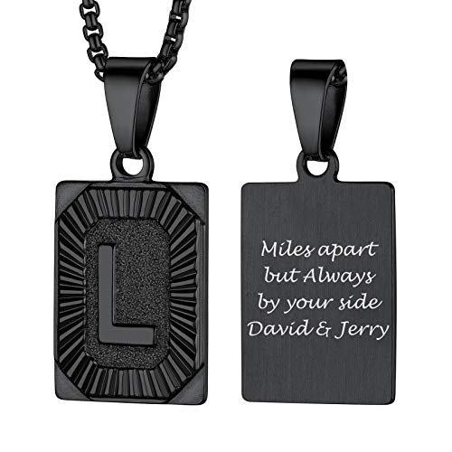 PROSTEEL personalisiert Kette mit Buchstabe L Retro Stil Großbuchstabe + Rechteck Anhänger 50+5cm/2mm Venezianierkette Schwarz Initiale Pendant Necklace Schmuck für Frauen Männer von PROSTEEL