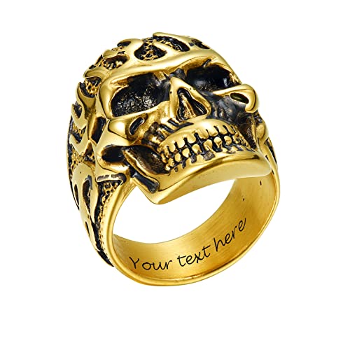 PROSTEEL personalisiert Motorradfahrer Ring 18k vergoldet Größe 72 Biker Flamme Totenkopf Statement Ring Totenschädel Fingerring Modeschmuck Accessoire für Halloween Party von PROSTEEL