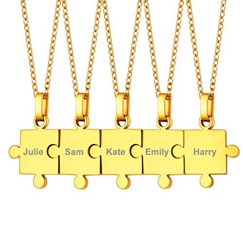PROSTEEL personalisiert Puzzle Kette 18k vergoldet 5pcs Namen Gravur Puzzle-Teile Anhänger Halskette Damen Männer Modeschmuck Weihnachten für Freundschaft Familien von PROSTEEL