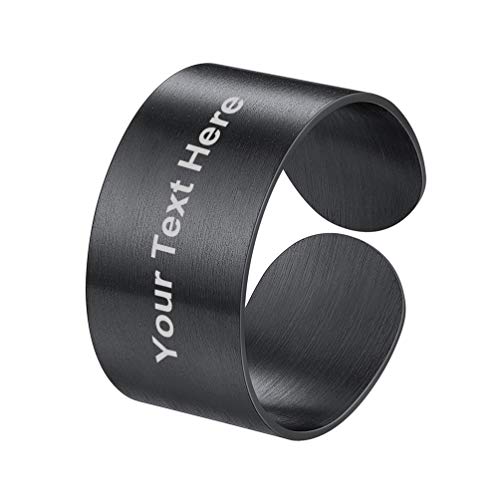 PROSTEEL personalisiert Ring schwarz Edelstahl für Männer Frauen 10mm breit gebürstet offener Ring verstellbar Band Ring Ehering Verlobungsring Name Gravur Finger ModeSchmuck Accessoire für Geburtstag von PROSTEEL