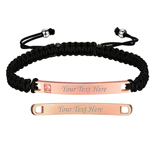 PROSTEEL personalisiert Schildarmband für Damen Rosegold vergoldet ID-Platte Name Texte Gravur Nylon Armband einzigartig Liebespaar Schmuck für sie Jahrestag Valentinstag von PROSTEEL