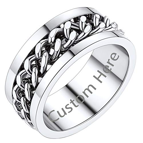 PROSTEEL personalisiert Spinner Ring Edelstahl Drehring Größe 52 8mm breit Band Ring mit drehbarer Kette Modeschmuck für Frauen Männer Freundschaftsringe Partnerringe Verlobungsringe von PROSTEEL