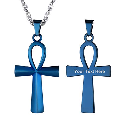 PROSTEEL personalisiert ägyptische Ankh Kreuz Halskette Herren blau Edelstahl Symbol des Lebens Nilschlüssel Anhänger mit 60cm/3mm Singapurkette religiöser Modeschmuck Geschenk für Männer Jungen von PROSTEEL