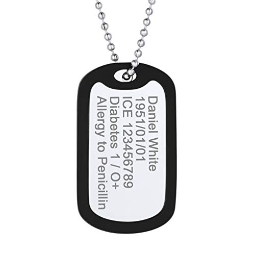 PROSTEEL personalisierten ID Dog Tag Militärische Erkennungsmarke mit Kugelkette und Silikon Edelstahl DIY Medical Alert Name Texte Gravur Herren Halskette Geschenk für Vatertag Geburtstag von PROSTEEL